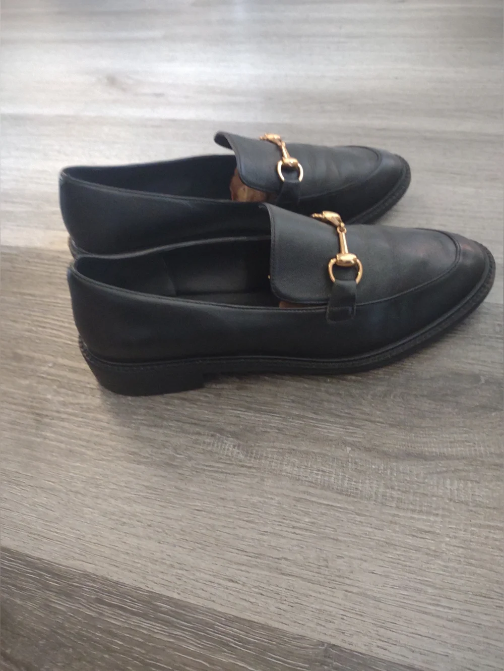 Lisa Vicky Black Gold Buckle Loafers